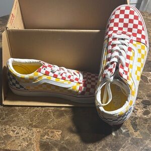 Vans Kids Checkerboard Lace-Up Sneakers - Red, Yellow, Blue